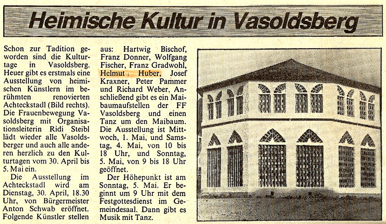 Zeitungsbericht zur Ausstellung in Vasoldsberg im Rahmen der Kulturtage